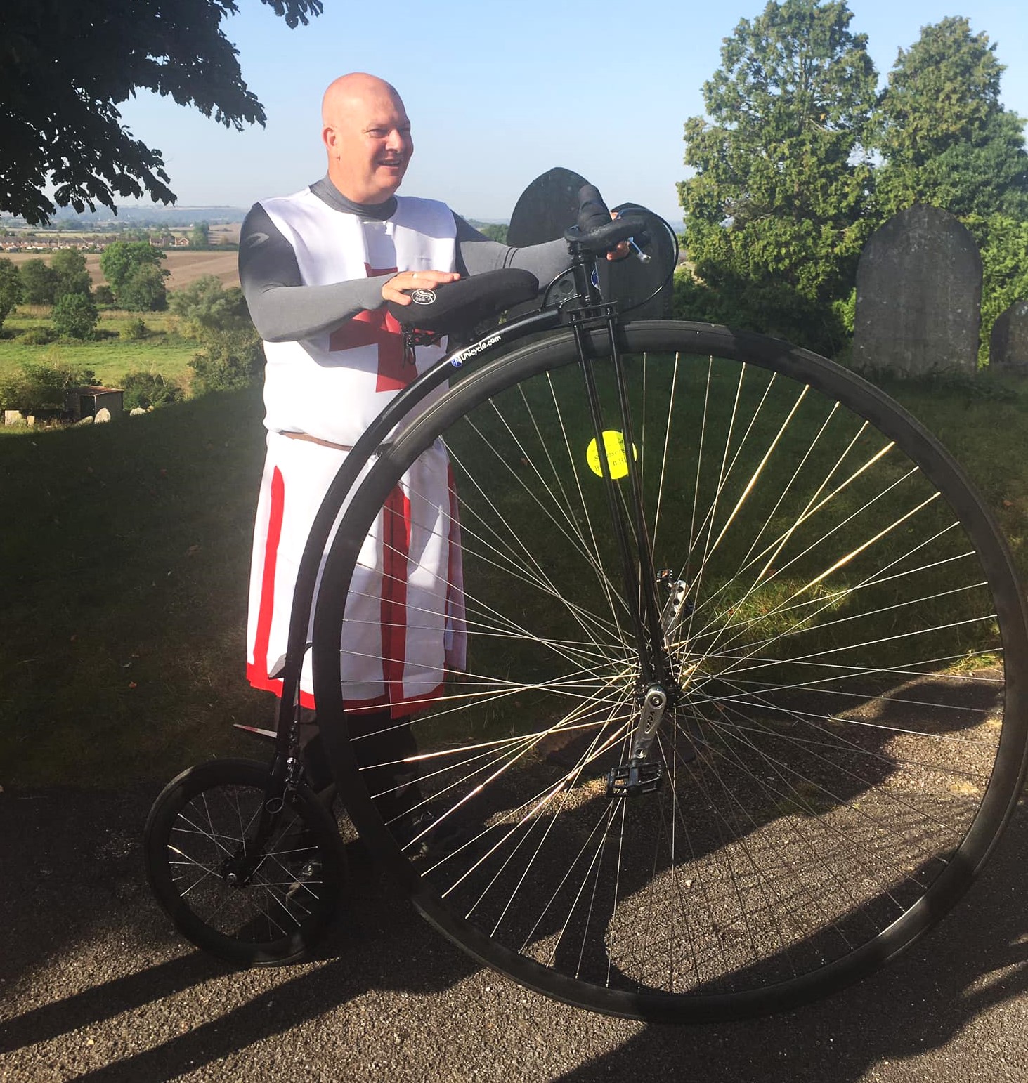 Andrew Ellison aka St George and his penny farthing